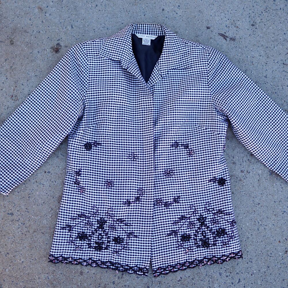 Vintage Peter Martin Silk Gingham Embroidered Beaded Blazer Jacket Sz 4 Cottage